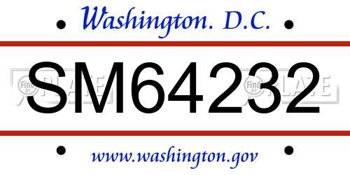 SM64232 District Of Columbia License Plate