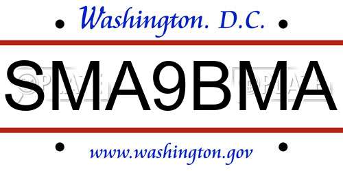SMA9BMA District Of Columbia License Plate
