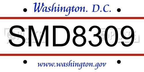 SMD8309 District Of Columbia License Plate