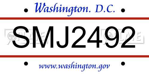 SMJ2492 District Of Columbia License Plate