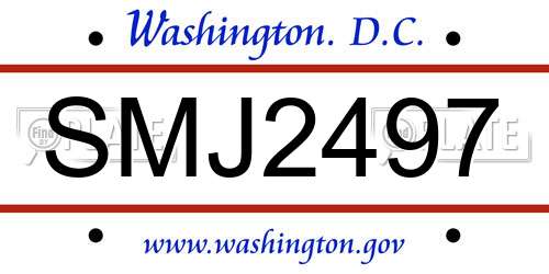 SMJ2497 District Of Columbia License Plate