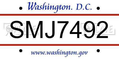 SMJ7492 District Of Columbia License Plate