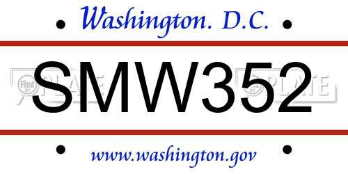 SMW352 District Of Columbia License Plate