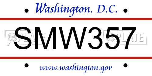 SMW357 District Of Columbia License Plate