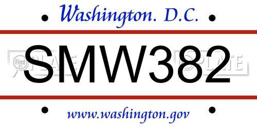 SMW382 District Of Columbia License Plate