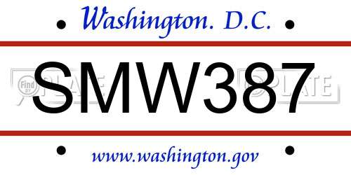SMW387 District Of Columbia License Plate