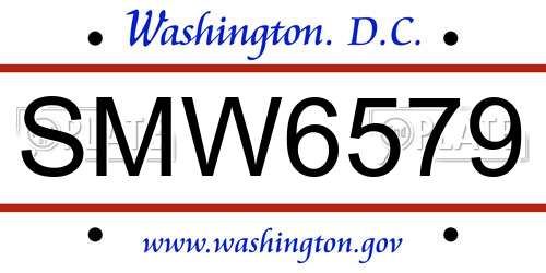 SMW6579 District Of Columbia License Plate