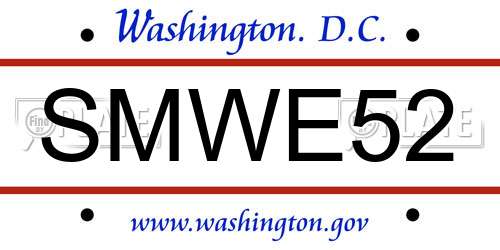 SMWE52 District Of Columbia License Plate