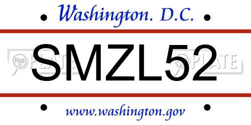SMZL52 District Of Columbia License Plate