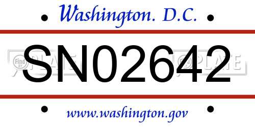SN02642 District Of Columbia License Plate