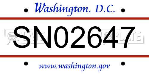 SN02647 District Of Columbia License Plate