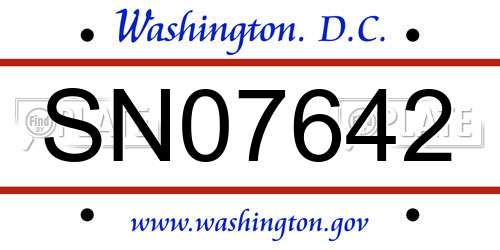 SN07642 District Of Columbia License Plate