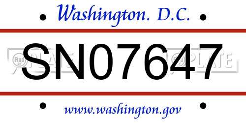 SN07647 District Of Columbia License Plate