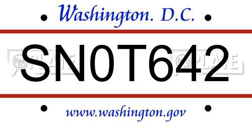 SN0T642 District Of Columbia License Plate