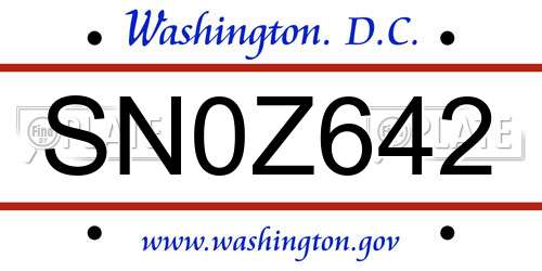 SN0Z642 District Of Columbia License Plate