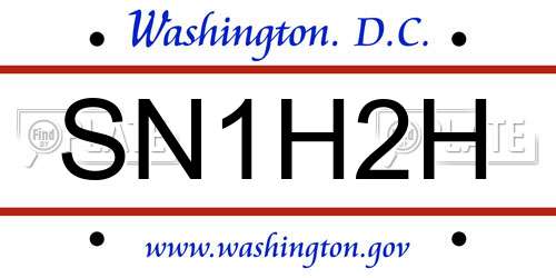 SN1H2H District Of Columbia License Plate