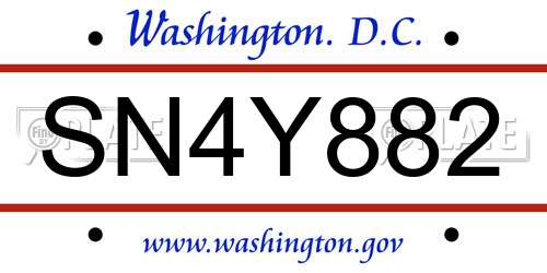 SN4Y882 District Of Columbia License Plate