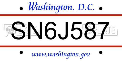 SN6J587 District Of Columbia License Plate