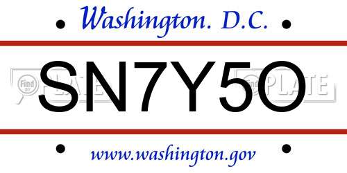 SN7Y5O District Of Columbia License Plate