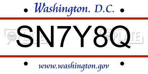 SN7Y8Q District Of Columbia License Plate