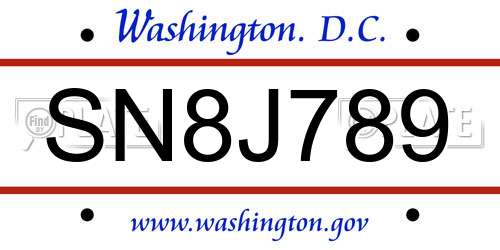 SN8J789 District Of Columbia License Plate