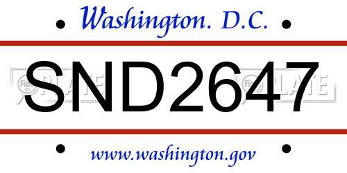SND2647 District Of Columbia License Plate