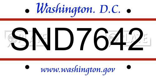 SND7642 District Of Columbia License Plate