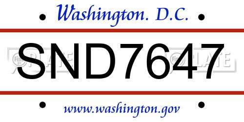 SND7647 District Of Columbia License Plate