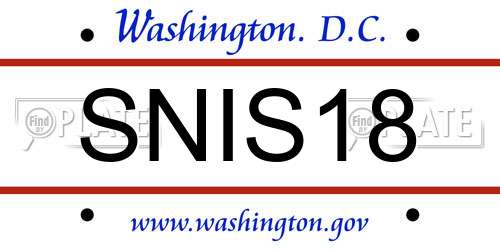 SNIS18 District Of Columbia License Plate