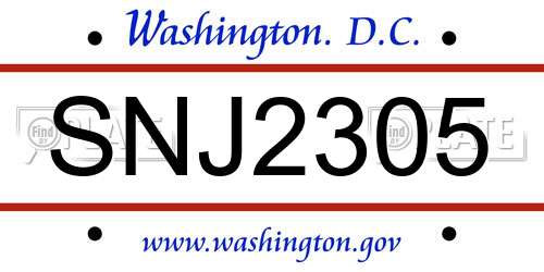 SNJ2305 District Of Columbia License Plate