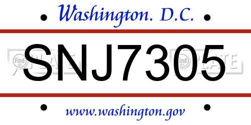 SNJ7305 District Of Columbia License Plate