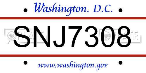 SNJ7308 District Of Columbia License Plate