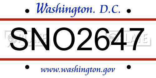 SNO2647 District Of Columbia License Plate