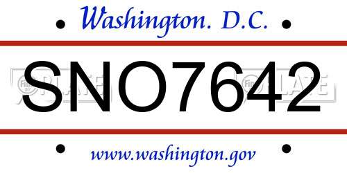 SNO7642 District Of Columbia License Plate