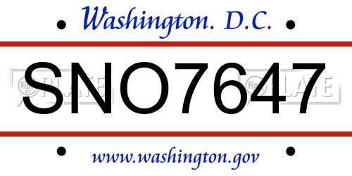 SNO7647 District Of Columbia License Plate
