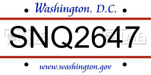SNQ2647 District Of Columbia License Plate
