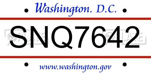 SNQ7642 District Of Columbia License Plate
