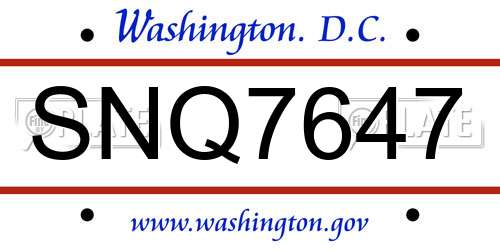 SNQ7647 District Of Columbia License Plate