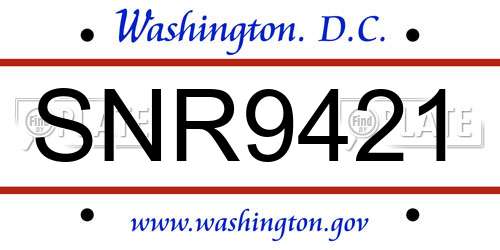 SNR9421 District Of Columbia License Plate