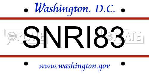 SNRI83 District Of Columbia License Plate