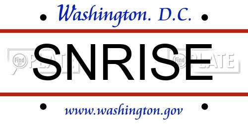 SNRISE District Of Columbia License Plate