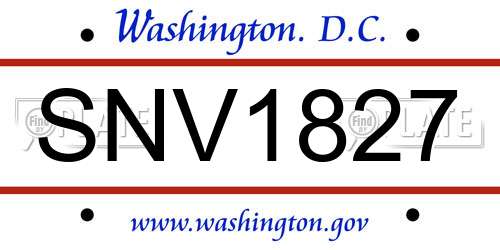 SNV1827 District Of Columbia License Plate