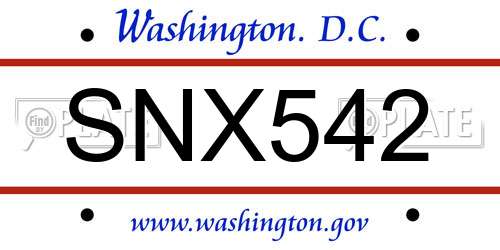 SNX542 District Of Columbia License Plate
