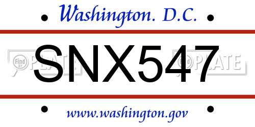 SNX547 District Of Columbia License Plate