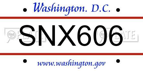 SNX606 District Of Columbia License Plate