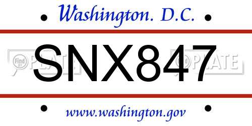 SNX847 District Of Columbia License Plate