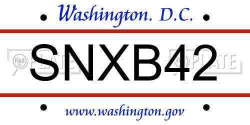 SNXB42 District Of Columbia License Plate