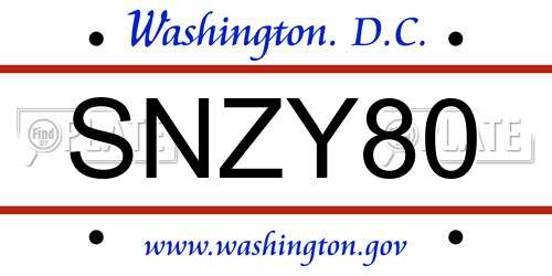 SNZY80 District Of Columbia License Plate
