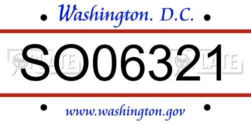 SO06321 District Of Columbia License Plate