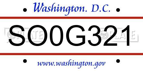 SO0G321 District Of Columbia License Plate